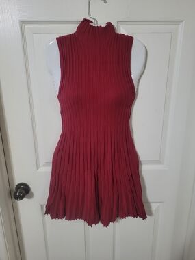 SHEIN Sleeveless Ribbed Mock Neck Midi Dress in Wine